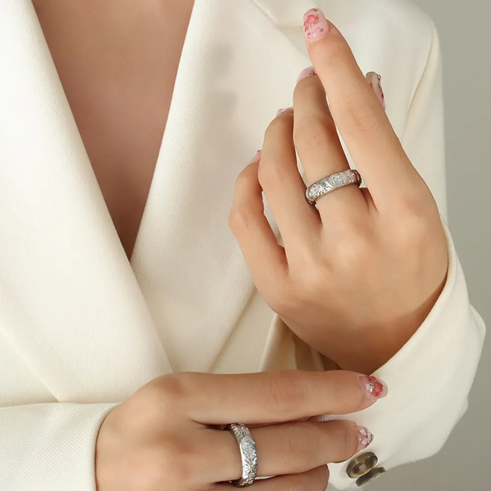 Star Moon Shaped Sparkling Zircon Design Ring Titanium Steel Handmade Jewelry for Girls